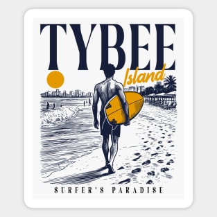 Vintage Surfing Tybee Island, Georgia // Retro Surfer Sketch // Surfer's Paradise Magnet